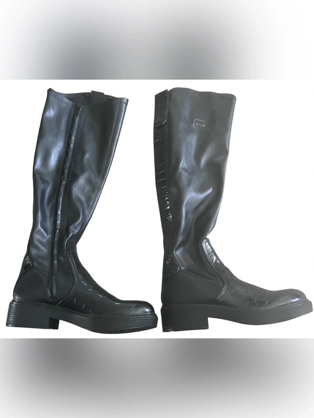 Franco Sarto Black Croc Embossed Keaton Knee High Boots/9.5